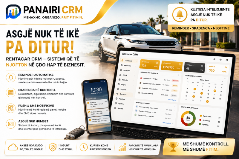 Sekreti që shumë agjenci nuk e dinë? PANAIRI CRM organizon flotën, klientët dhe pagesat në një sistem të vetëm inteligjent.
